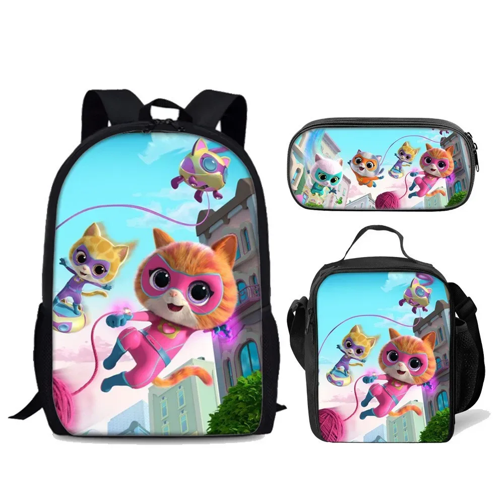 super kitties – sac d'élève du primaire, ensemble de trois pièces, sac à dos de dessin animé, sac de glace, sac à stylos