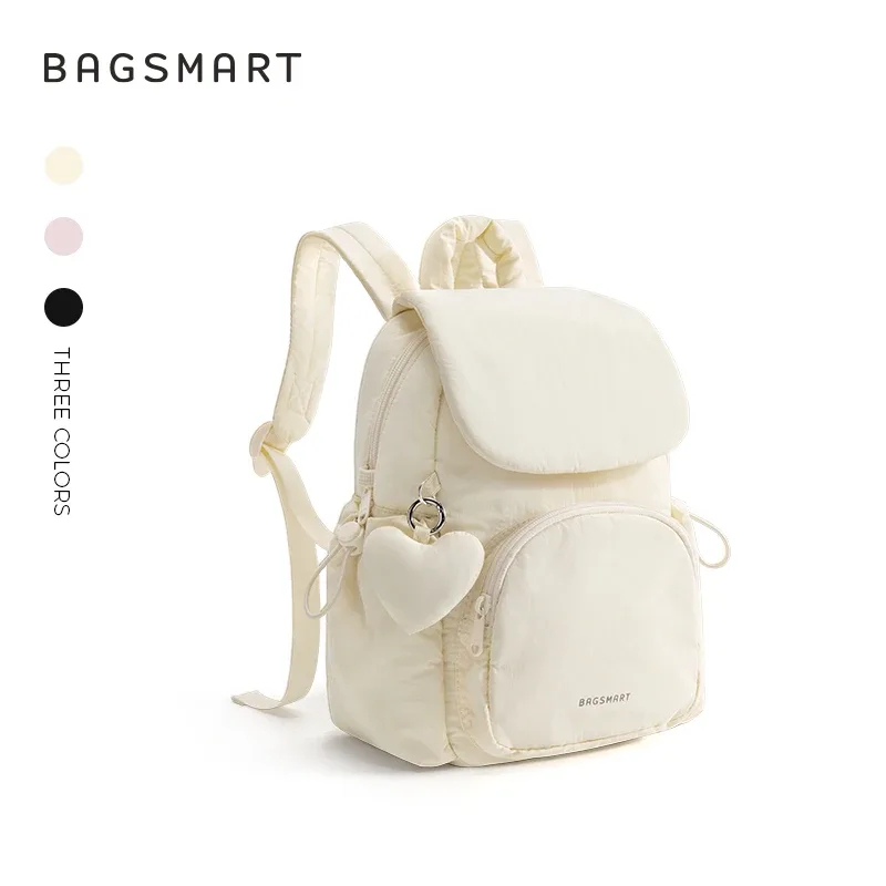 sac dos nylon rose clair poche avant rabat souple imperméable compartiment informatique usage universitaire école bureau voyage