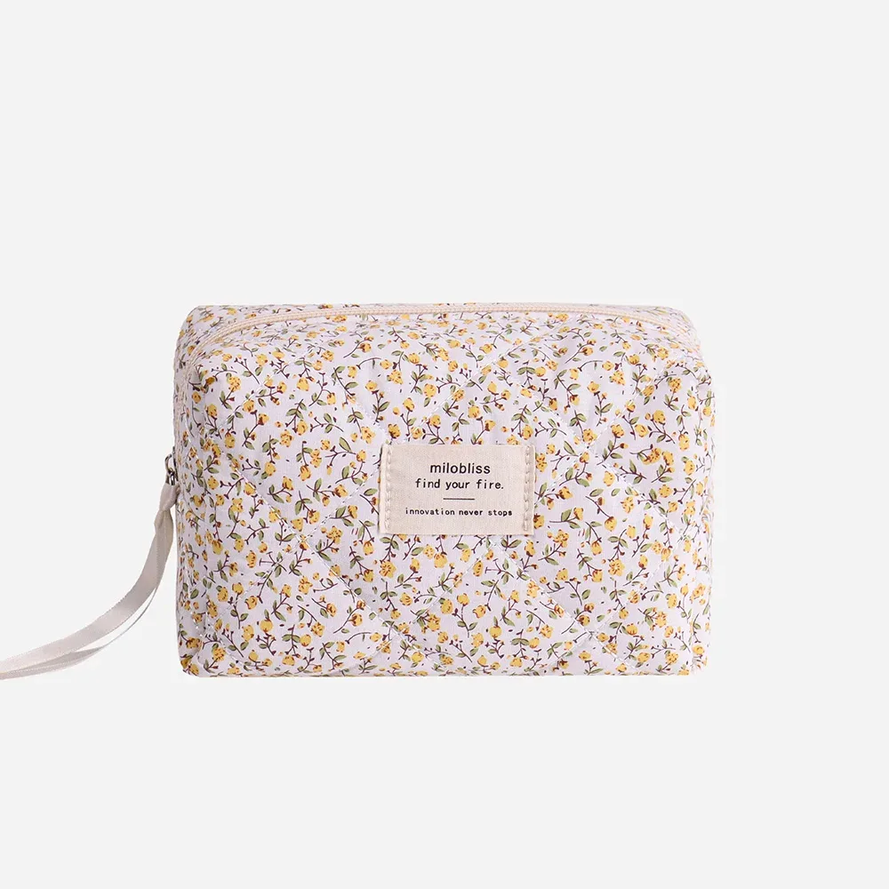 sac de rangement de cosmétiques matelassé imprimé floral pour femmes, organisateur de voyage, pochette de maquillage, fourre-tout carré pour dames, sac à main à fermeture éclair