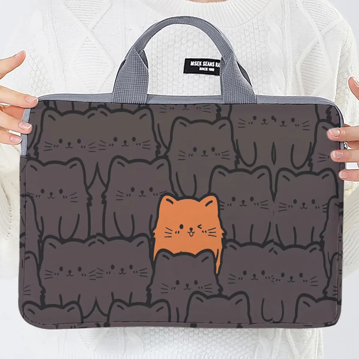 sac à main pour ordinateur portable avec imprimé chat, résistant aux chocs, sac de transport portable avec poignée pour ordinateur portable, voyage, école
