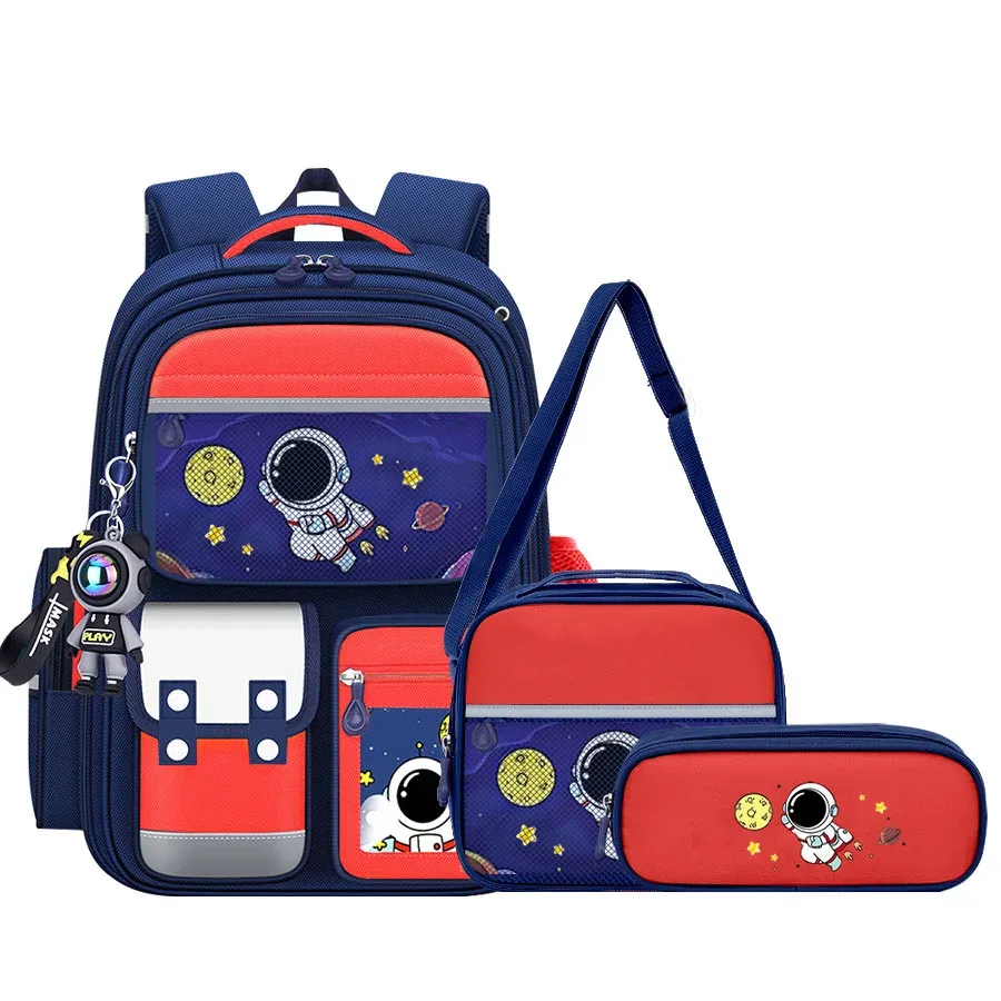 sac dos nylon astronaute étoiles bleu foncé pochette déjeuner pochette crayons sacs scolaires grande capacité préppy