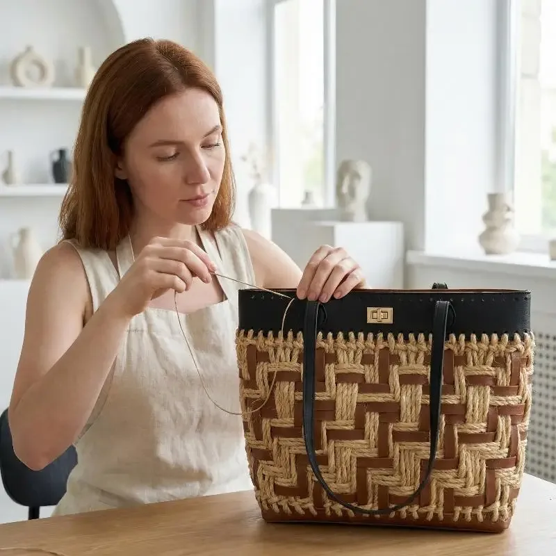 poignée de remplacement en pu tressé pour accessoires de fabrication de sacs à main diy, poignée robuste pour projets de sacs fourre-tout