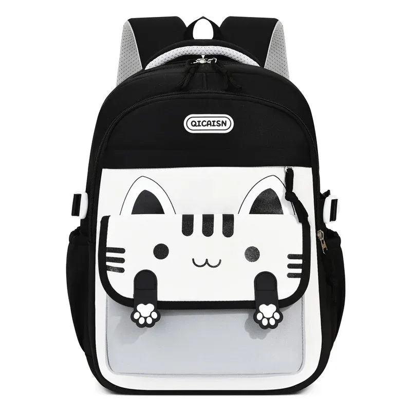 sac d'école à grande capacité avec imprimé chat kawaii, nylon, unisexe, style minimaliste urbain, sac à dos pour étudiants, sac à dos pour ordinateur portable de 14 pouces
