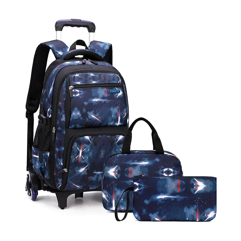 avec boîte à déjeuner chariot sacs d'école sac à dos roulant pour garçons sac à roulettes bagage à main pour enfants sac de lycée primaire
