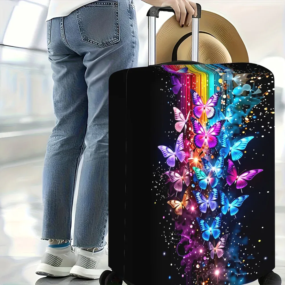 1 housse de bagage à imprimé papillon irisé pour bagages de 18 à 32 pouces ; accessoires de voyage anti-poussière et élastiques pour une protection efficace