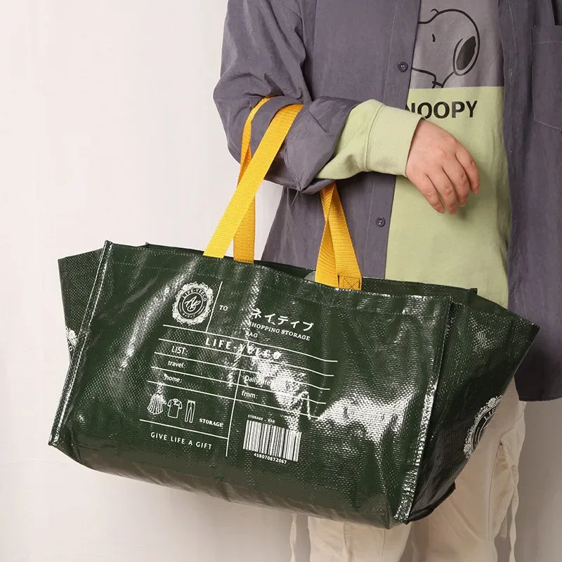 grand sac de courses étanche réutilisable, fourre-tout tissé, sac à bandoulière pliable pour épicerie, rangement de vêtements de plage, sac à main portable