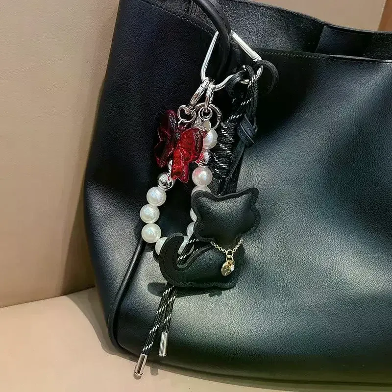 porte-clés chat noir mignon, breloque de sac, pendentif, accessoire portable pour adolescents et femmes, idéal pour fêtes, cadeau, usage quotidien, décoration de sac à dos