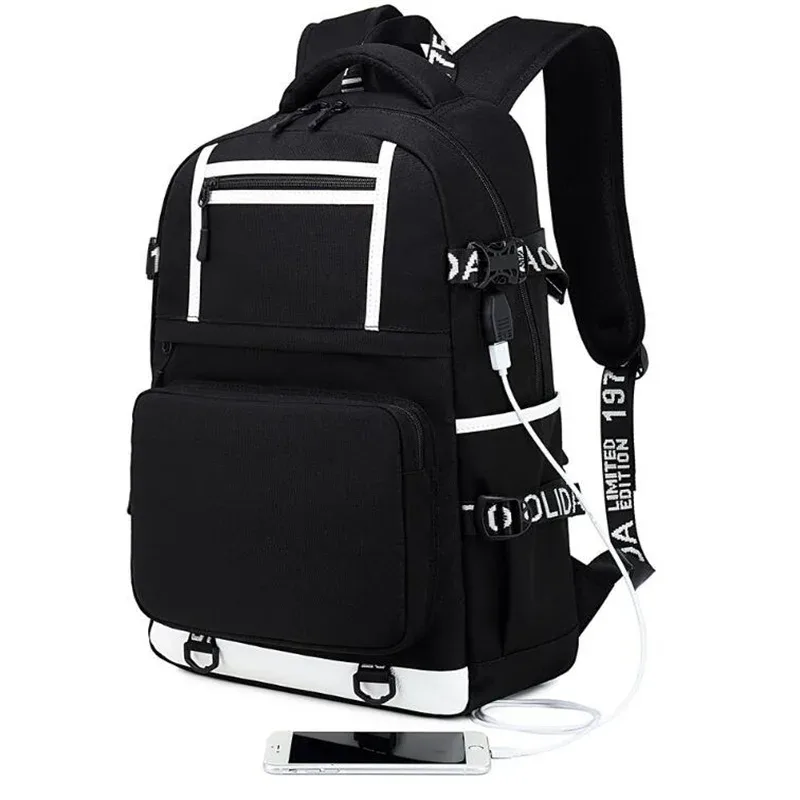 jujutsu kaimmer-sacs à dos college pour hommes et femmes, cartable anime pour adolescents, port de charge usb décontracté, sacs d'extérieur pour ordinateur portable, noir, mochila