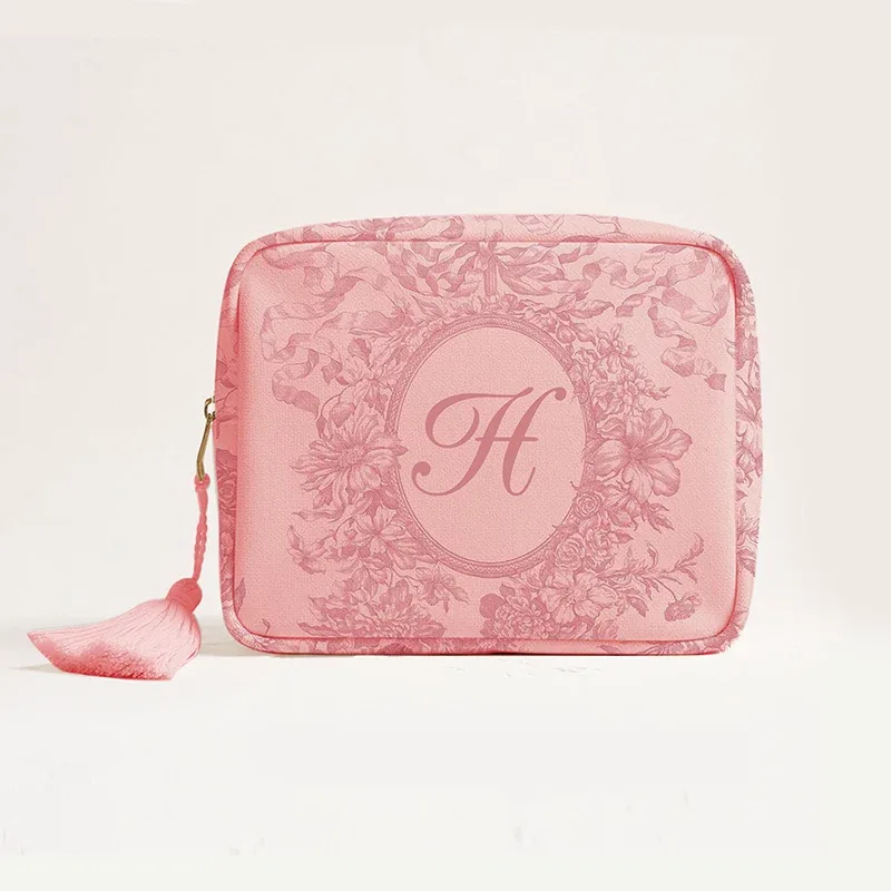 pochette de maquillage en toile rose avec lettres imprimées, mini sac de rangement de voyage pour dames, sac de lavage de cosmétiques, mode beauté essentielle organi