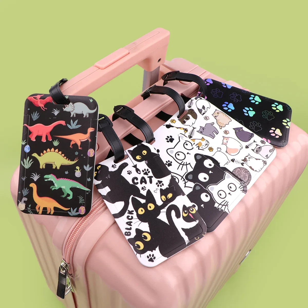 étiquettes de bagage chat dinosaure mignon, identification de valise, porte-nom d'adresse, étiquette de bagage, embarque de voyage, accessoires de valise portables