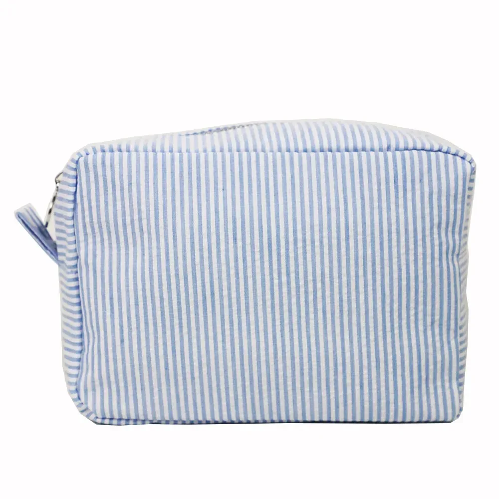 seersucker – sacs à cosmétiques à volants, sacs de rangement à rayures roses/violettes pour femmes, sac de voyage avec fermeture éclair, trousse de maquillage