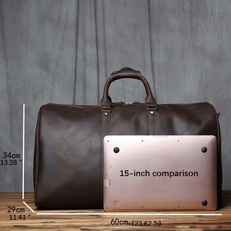 sac de voyage vintage en cuir véritable pour homme nzpj, grande capacité, sac à main en cuir crazy horse, sac à bandoulière en cuir de vache naturel