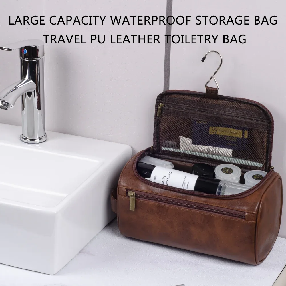 trousse de toilette en cuir pour hommes et femmes, kit dopp, trousse de toilette suspendue pour hommes, trousse de toilette de voyage pour voyager, grand sac à cosmétiques pour t