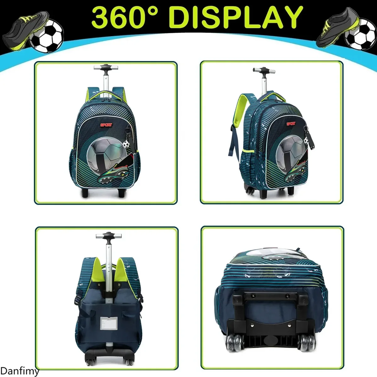 sac dos polyester toile dessin animé rectangulaire roue poignée supérieure compartiment principal double fermeture éclair sac lunch assorti usage écolier élève primaire