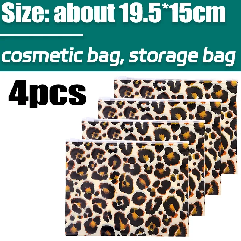 sac de rangement imprimé léopard, produits de soins de la peau, maquillage, poudres rectangulaires lisses, sacs cosmétiques oligétanches légers