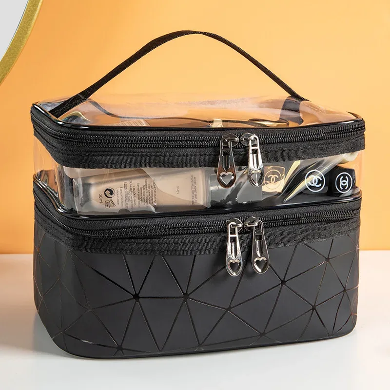 double trousse de maquillage portable de grande capacité, version coréenne, sac de toilette multifonctionnel de voyage ringer, sac de rangement portable