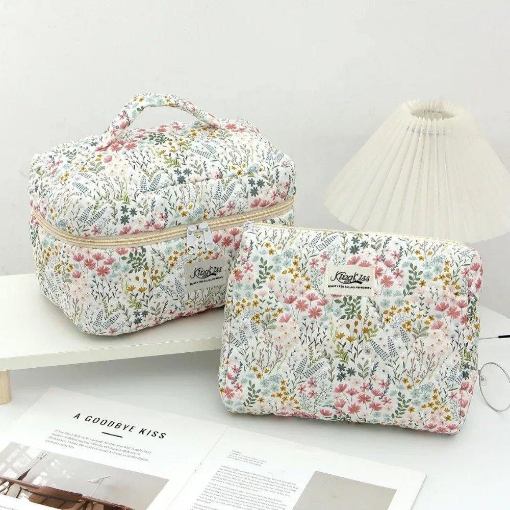 sac à cosmétiques imprimé floral pour femmes, grande capacité, organisateur de voyage, pochette de toilette de maquillage, sac à main portable pour dames, fourre-tout