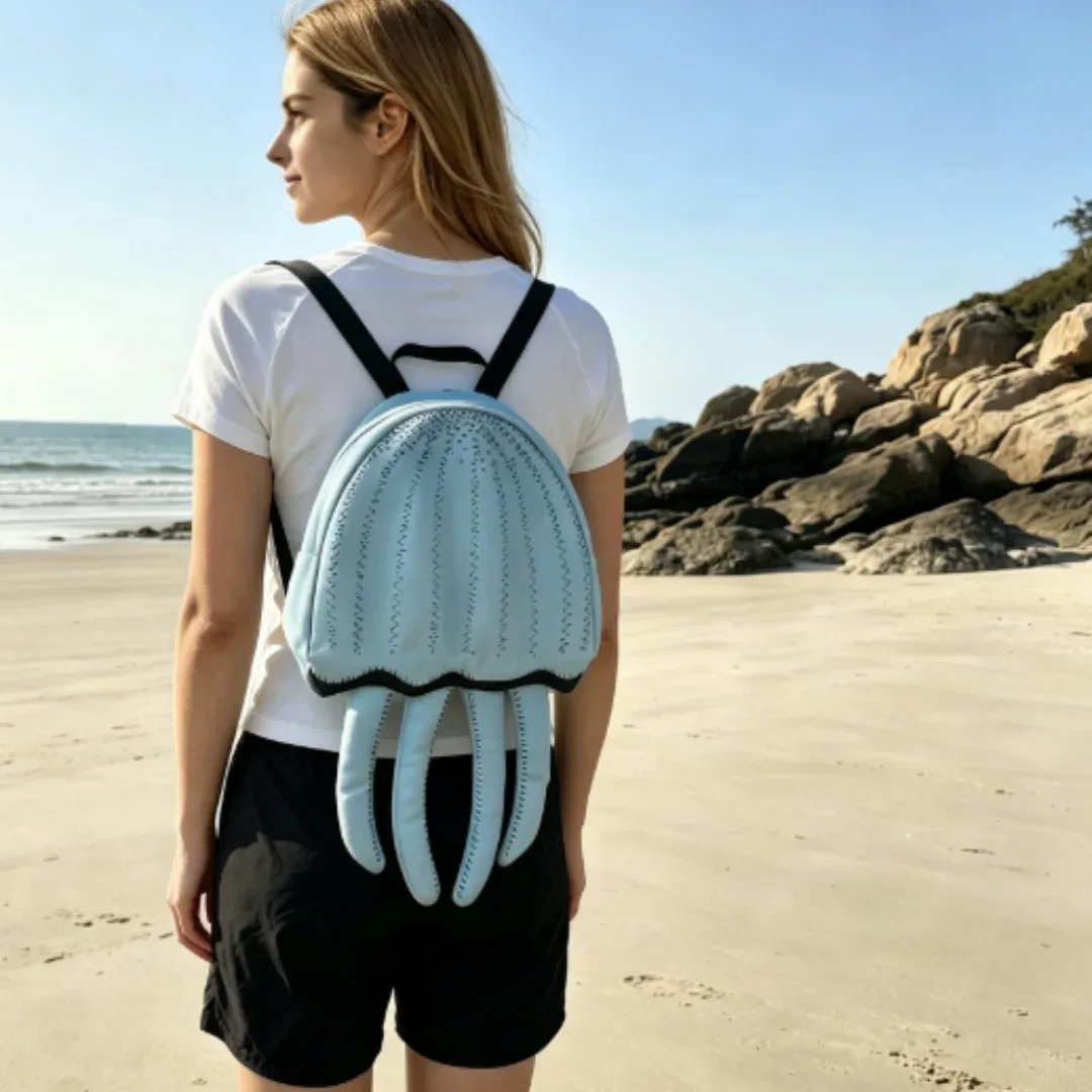 sac à dos méduse style océan, sac à bandoulière unique en forme d'animal marin, sac à main, avec tentacules de méduse bleu clair, mini sac à dos de voyage amusant sur le thème de la vie marine, cadeau, adapté aux hommes et aux femmes, pour l'école, les voyages, les loisirs quotidiens, les activités de plein air