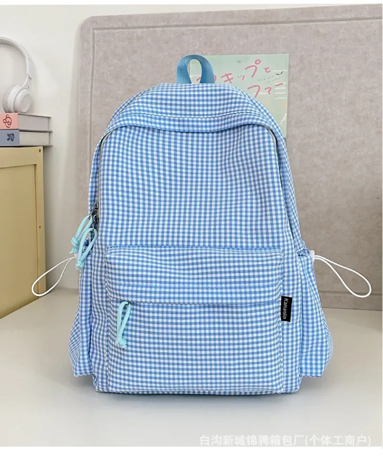 sac à dos décontracté à carreaux pour femme, style frais, en nylon, tendance urbaine, idéal pour les voyages et les loisirs, pour lycéennes