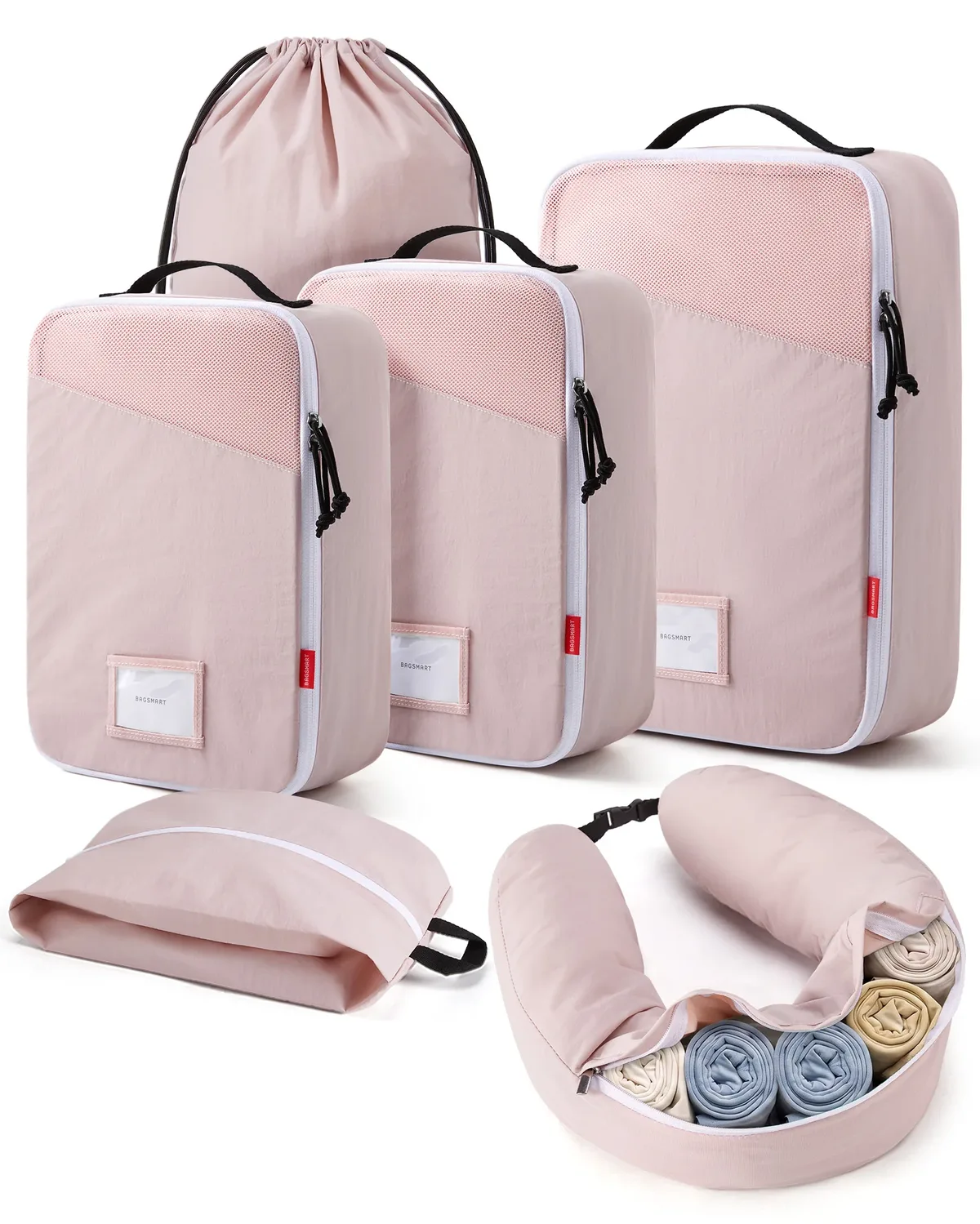 sac rangement voyage polyester bleu clair cube pliable poignée fermeture éclair washable compression square shape
