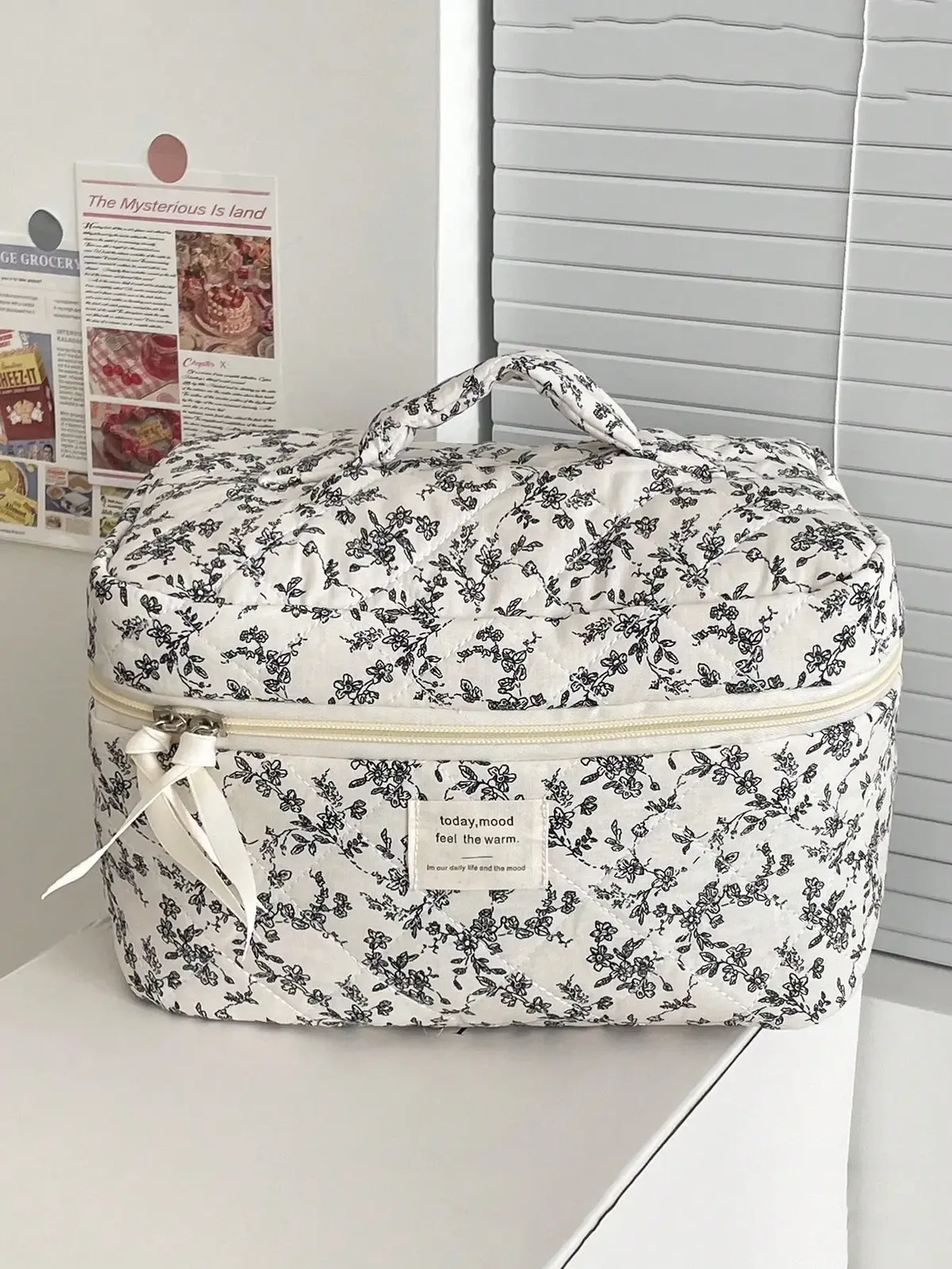 trousse polyester motif floral noir matelassée voyage grande capacité cosmétiques maquillage toile transport s m xl