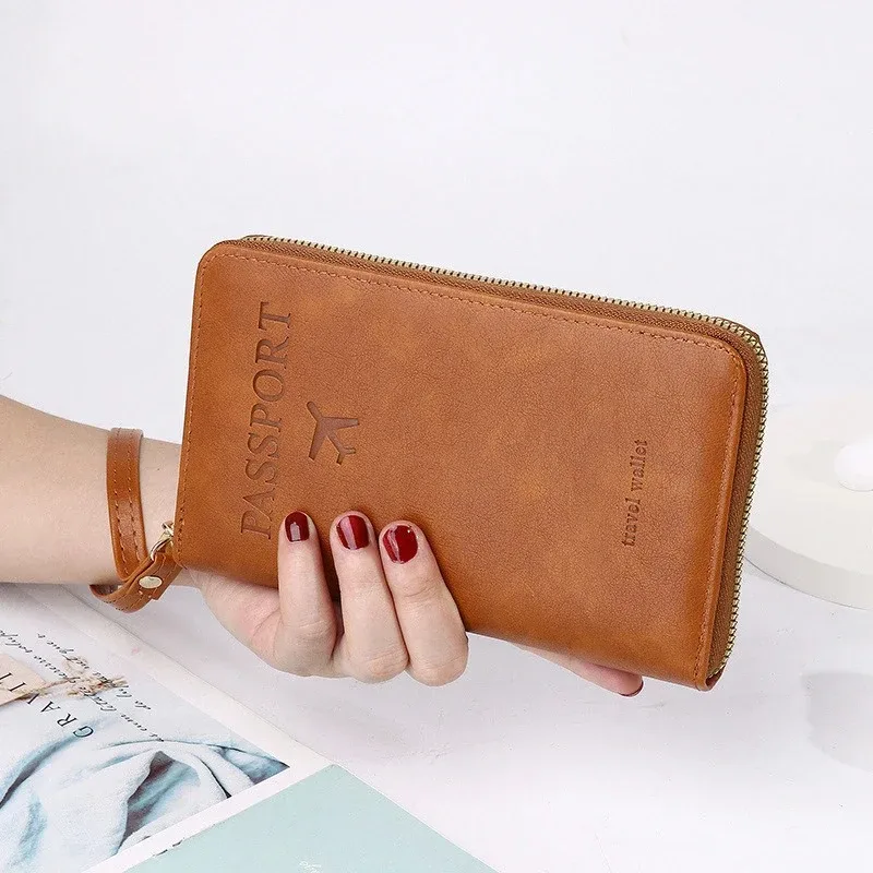 porte-passeport multifonction unisexe pour hommes et femmes, fermeture éclair, étui portefeuille en cuir pu, protection pour billets, accessoires de voyage