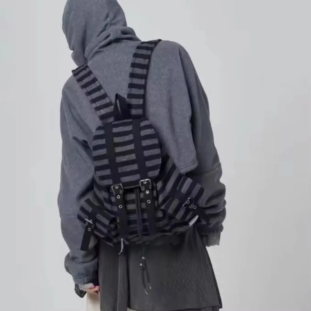 sacs à dos de style coréen unisexe, sacs à livres à rayures plates, sacs fourre-tout souples de grande capacité, conception de ficelle de proximité, haute qualité