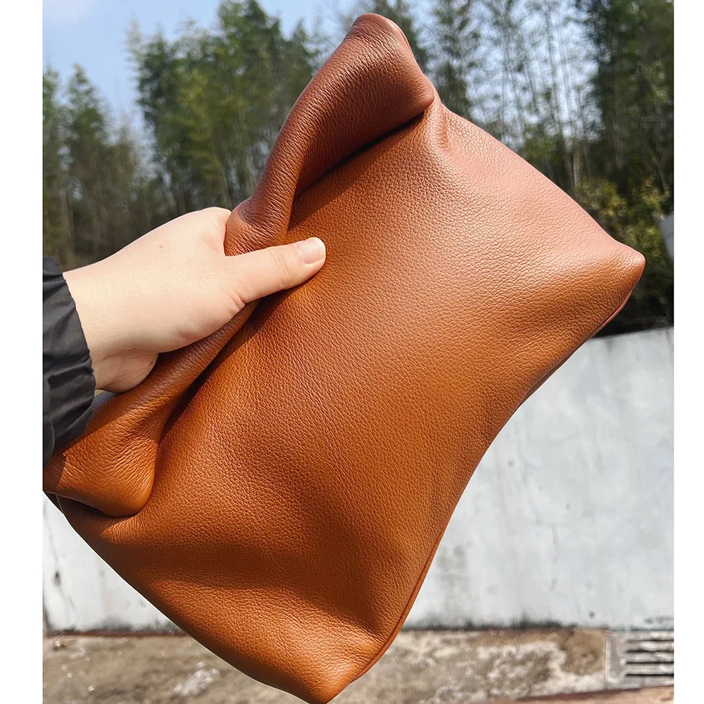 sac à main en cuir de vachette 100% authentique, sac à main pliable de haute qualité pour femmes, sac à main de créateur simple avec poignée magnétique
