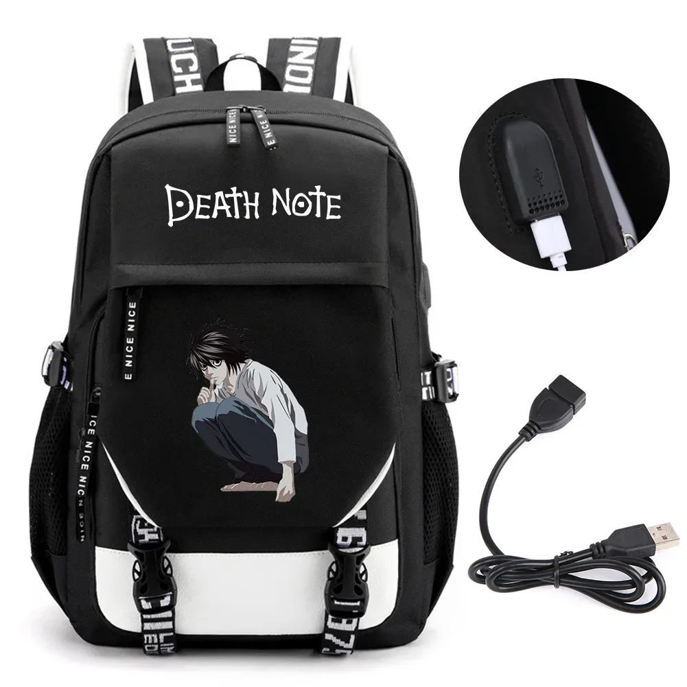 anime death note sac à dos école livre sacs mochila voyage usb port sac ordinateur portable garçon filles cadeau