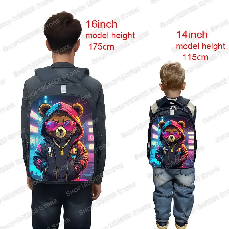 sac à dos kawaii graffiti bear print pour enfants, sac à dos de voyage pour adolescents, hip hop, sacs d'école pour enfants, cadeau pour enfants de 3 à 18 ans, 14 po, 16 po