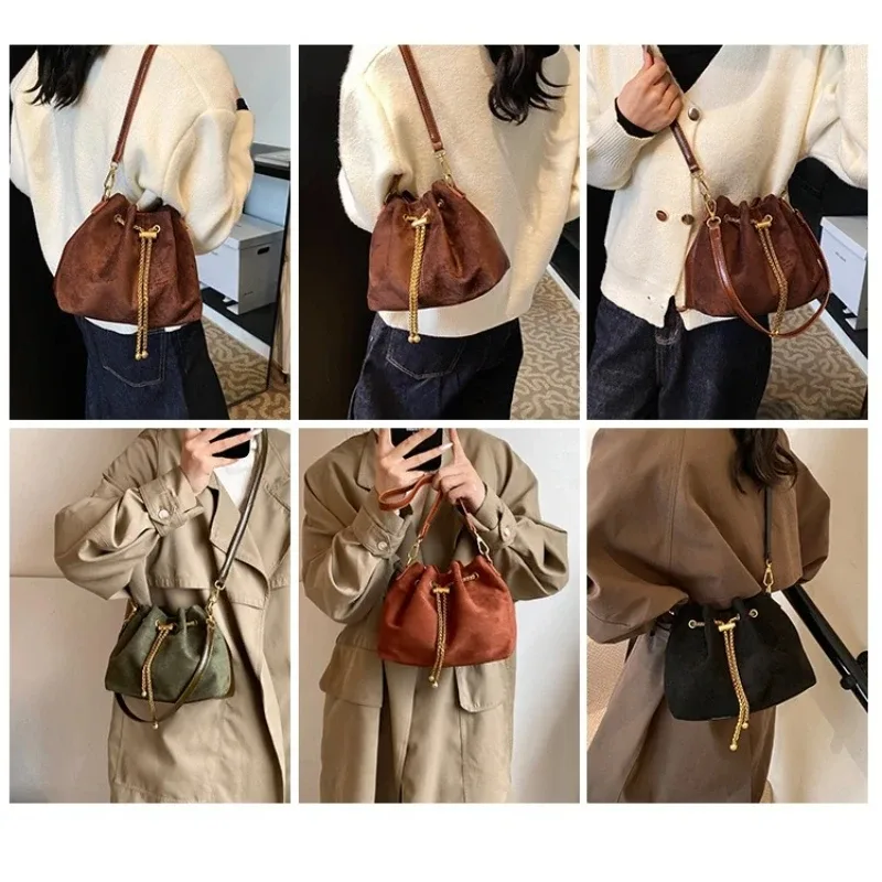sacs bandoulière souples 2026 pour trajets quotidiens en faux daim, sacs à la mode pour femmes, sacs à main pour femmes en fil de couleur unie