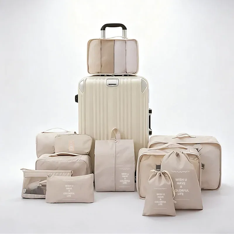 organisateur voyage polyester visibilité sac compresseur vêtements accessoires beige rose pâle léger résistant transport