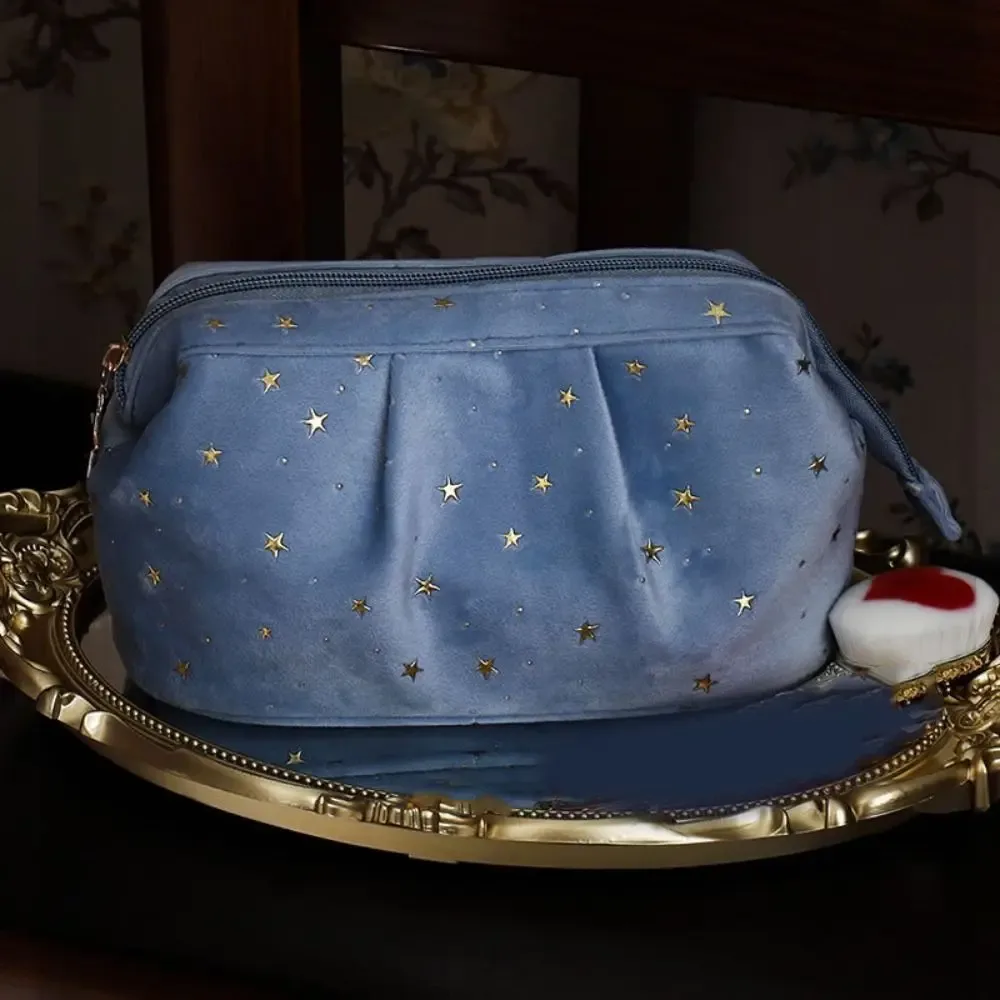 trousse de maquillage en velours bronzing stars, grande capacité, forme coquille, avec fermeture éclair, pochette de toilette, sac à main, trousse de voyage
