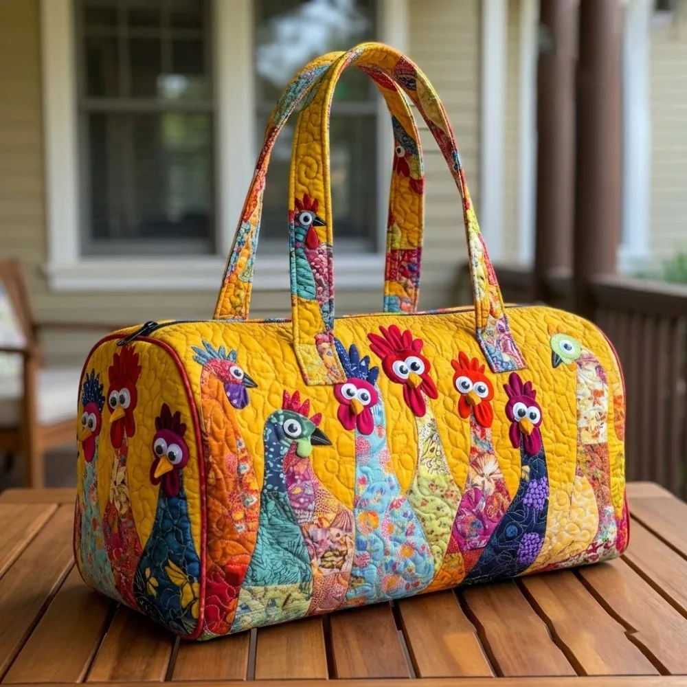 sac de voyage matelassé gf funny art à imprimé poulet, style bohème 2026, personnalisé, fourre-tout de voyage pour femmes et hommes, sac de week-end