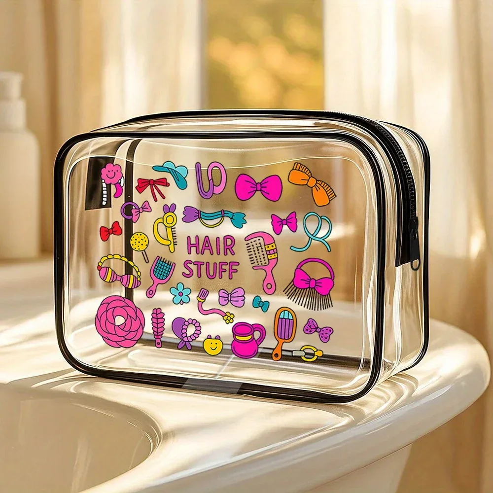 trousse à cosmétiques transparente. adorable design de cheveux pour les voyages, la salle de sport ou la plage. un cadeau parfait.