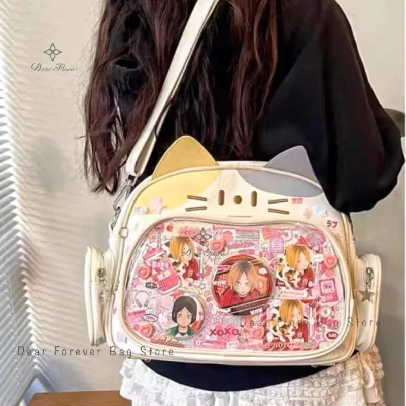 sacs à dos y2k cat ita pour femmes, style harajuku coréen, sac à bandoulière kawaii, esthétique vintage, sacs à bandoulière en pu mignons initiés, mode japonaise