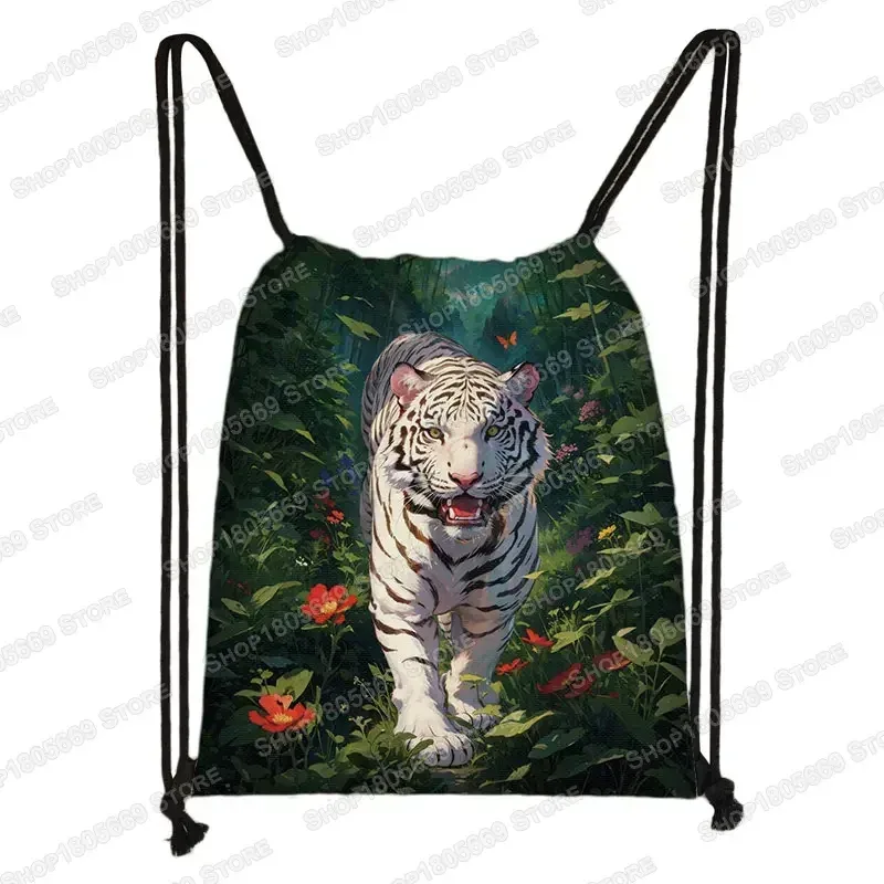 sac à dos loup hurlant sous le clair de lune et tigre coloré pour hommes et femmes, sacs à cordon de proximité en plein air, sacs de voyage pour étudiants