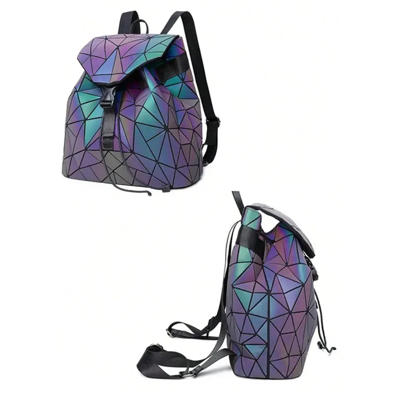 sac à dos pour hommes et femmes, épissure géométrique, sac à dos de voyage à la mode pour étudiantes, grande capacité, sac d'école à réflexion holographique