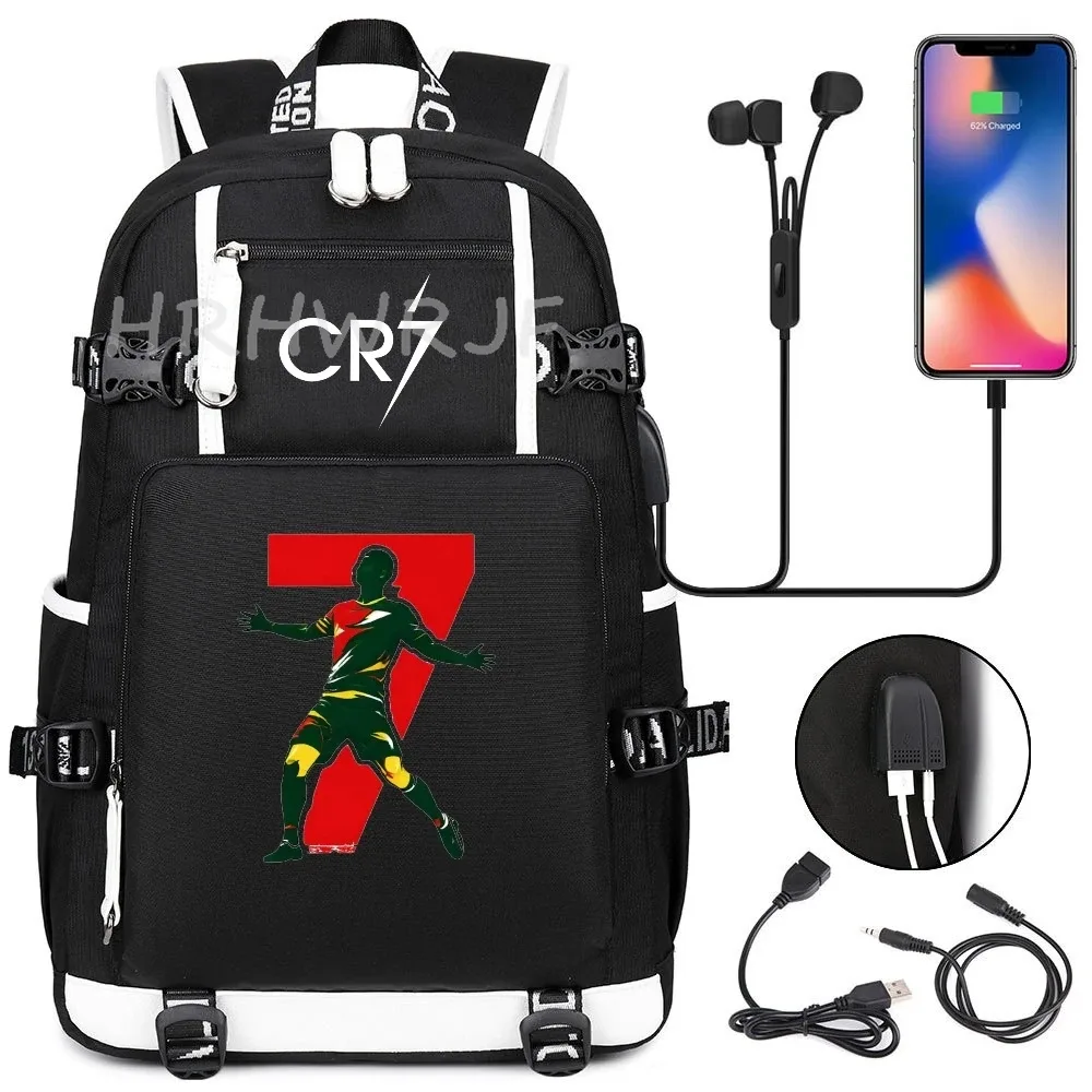 sac à dos camouflage cr7 avec usb, sac d'école pour filles et garçons du secondaire, pour adolescents, simple, multi-poches, capacité de voyage, sac à dos de randonnée pour hommes