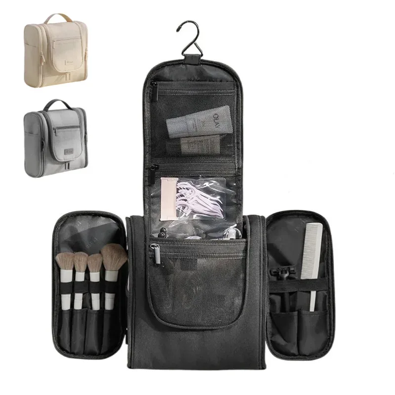 grande trousse de toilette suspendue multi-poches avec crochet, organiseur de maquillage élégant pour femmes et hommes, trousse de toilette de voyage, cadeau de noël