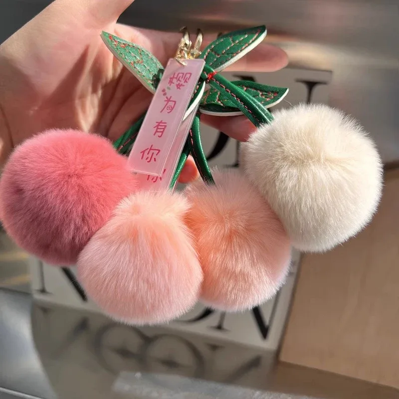 porte-clés à breloques en peluche pour sac à dos pour femme, lapin kawaii, boule moelleuse, pompon, cuir chevelu, accessoires mignons, nouveau