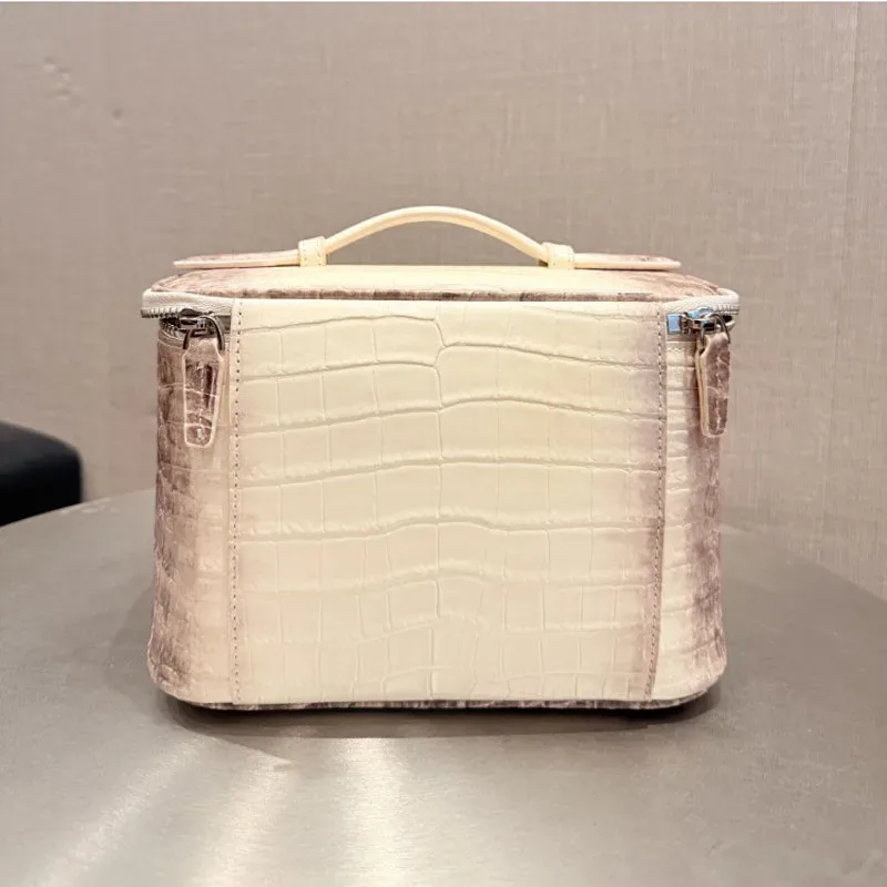 sac de maquillage en cuir de vachette de haute qualité à motif crocodile pour les voyages des femmes, trousse de toilette portable, sac de rangement pratique