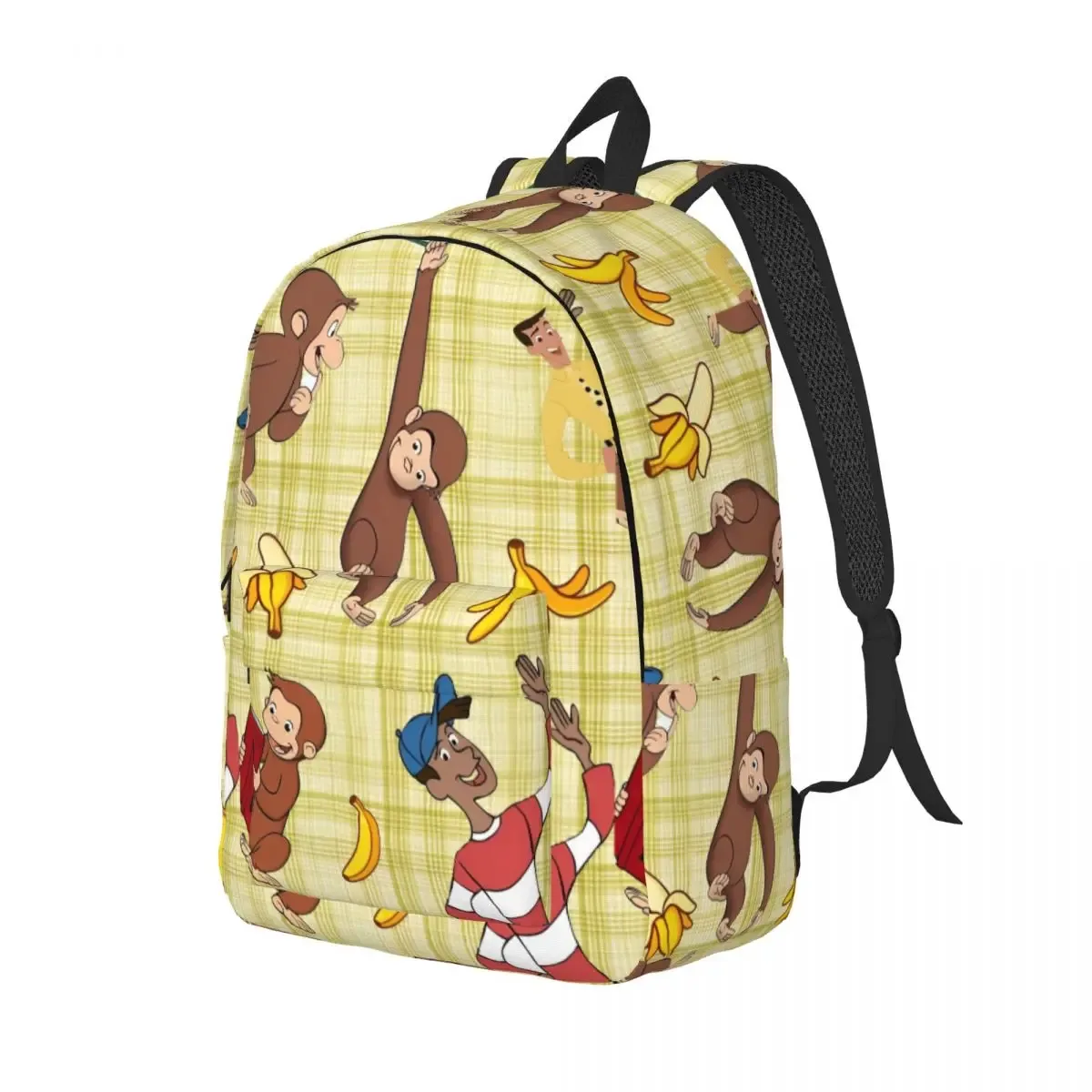 sac dos toile imprimé curious george kaki gris vert doré marron bleu beige noir voyage lycée randonnée