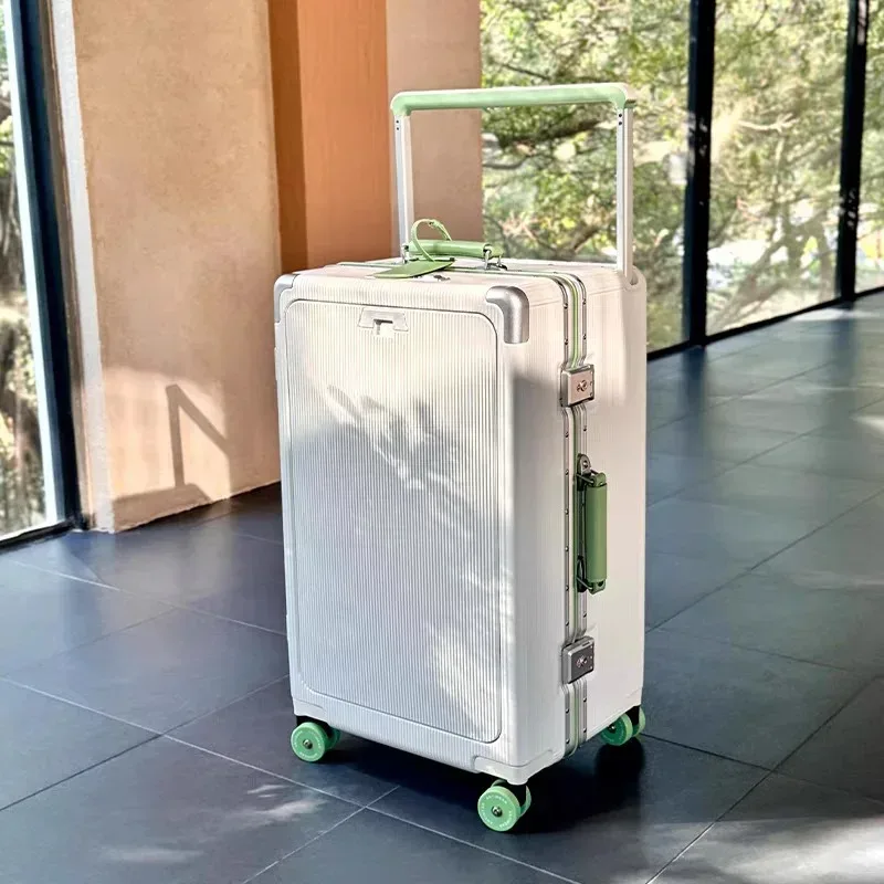 valise à roulettes de poche à ouverture avant, cadre en aluminium, valise à roulettes à poignée large avec roues silencieuses colorées et prise de chargement usb