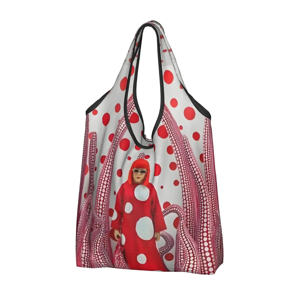 sac de courses abstrait yayoi kusama, sac fourre-tout mignon à bandoulière, grande capacité, sac à main portable à pois