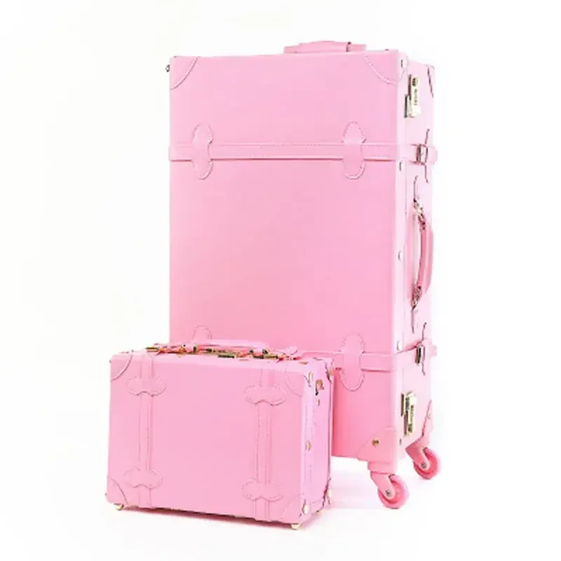 valise à roulettes en cuir pu rétro pour filles, bagage à main, cabine rose, ensemble de bagages de voyage pour femme, 20 po, 2 pièces