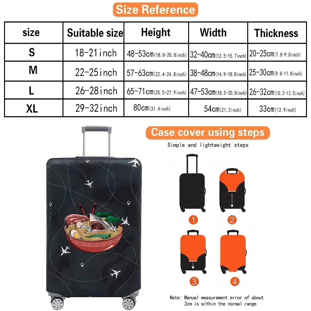 housse valise tissu extensible noire motif ramen bacon dessin animé voyage protection valise taille s m xl