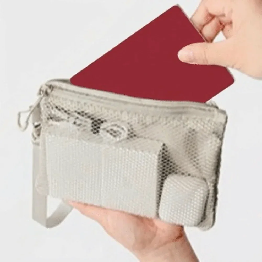 sac de rangement en maille légère avec fermeture éclair, trousse de toilette en polyester, couleur unie, sac à cosmétiques multifonctionnel, usage polyvalent