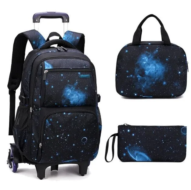 sac à dos à roulettes pour enfants, valise de voyage à roulettes, sac à roulettes pour l'école, ensemble de sacs d'école pour garçons, ensemble de sacs à déjeuner