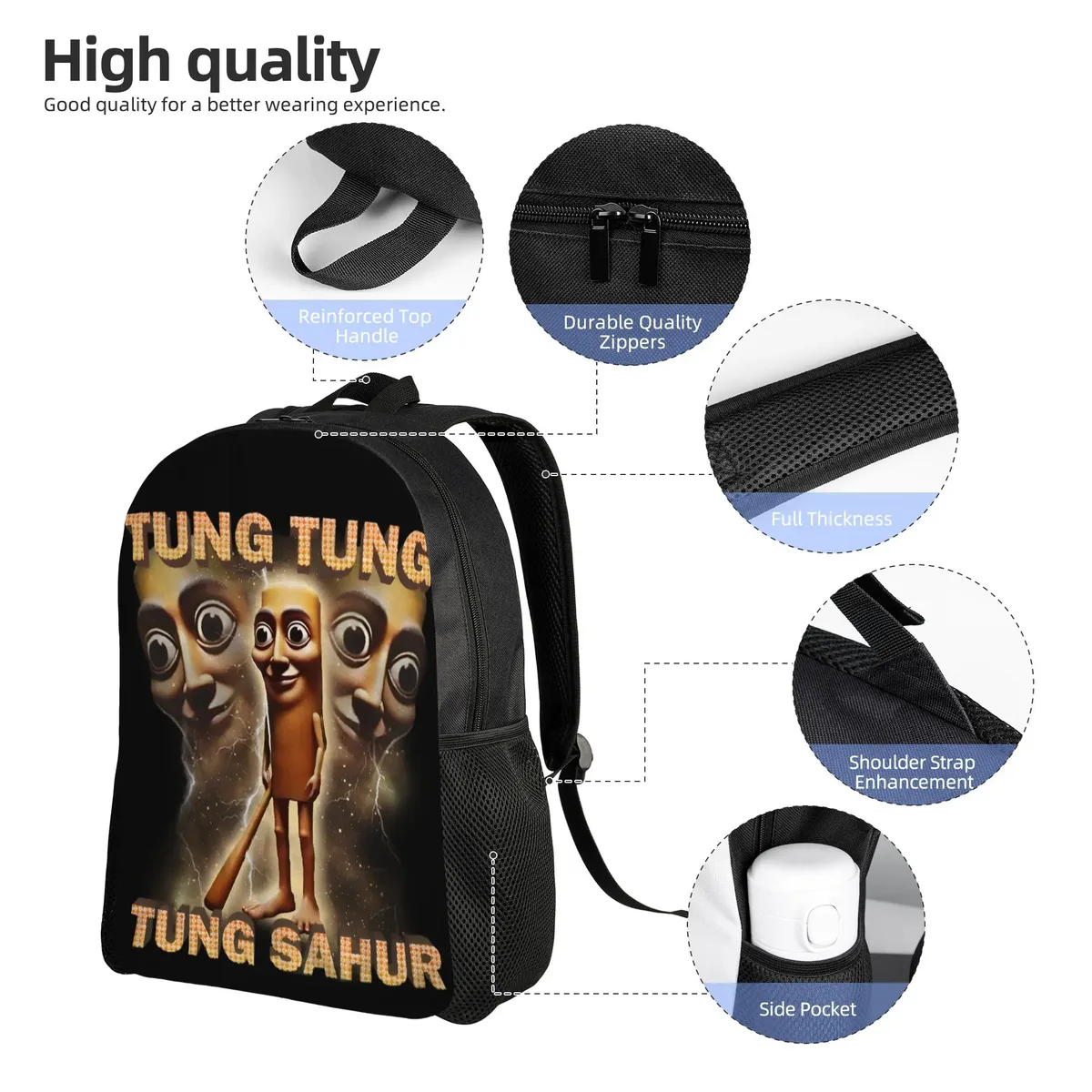 sac à dos tung tung tung sahur pour hommes et femmes, sac à dos décontracté pour le lycée, sac à dos en toile pour le collège, motif meme brainrot italien, cadeau